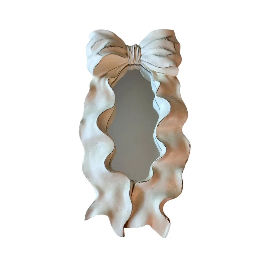 Pair of Vintage-Inspired Ribbon Bow Mirrors, 15” Long Home, Decor, Cream